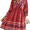 BTFBM Women Casual Spring Summer Dresses V Neck Long Sleeve Ruffle Floral Flowy Boho Babydoll Mini Short Beach Dress BTFBM Women Casual Spring Summer Dresses V Neck Long Sleeve Ruffle Floral Flowy Boho Babydoll Mini Short Beach Dress