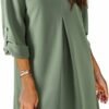 Dokotoo Womens Shirt Dresses V Neck Casual Loose Long Sleeve Bohemian Flowy Swing Mini Sun Dress with Pockets