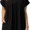 Jayscreate Womens Baby Doll Dress Summer Casual Tunic Pleated Flowy Swing Short Sleeve Black V Neck Mini Dress Jayscreate Womens Baby Doll Dress Summer Casual Tunic Pleated Flowy Swing Short Sleeve Black V Neck Mini Dress