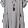 Minibee Womens Ruffle Oversize Casual Midi Dresses with Pockets Minibee Womens Ruffle Oversize Casual Midi Dresses with Pockets