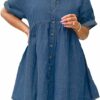 TheyLook Womens Denim Babydoll Dresses Button Down Tiered Jean Dress