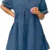 TheyLook Womens Denim Babydoll Dresses Button Down Tiered Jean Dress TheyLook Womens Denim Babydoll Dresses Button Down Tiered Jean Dress
