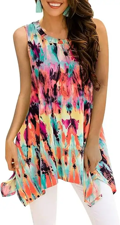 Viracy Womens Summer Casual Sleeveless Swing Tunic Floral Tank Viracy Womens Summer Casual Sleeveless Swing Tunic Floral Tank