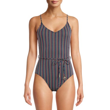 No Boundaries Juniors' Lurex Rib Knit Stripe One Piece