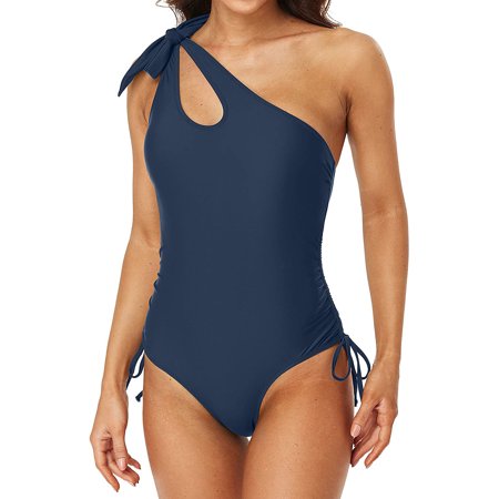 Women Ribbed One Piece Swimsuits Tie Side High Cut Bathing Suits Padded Monokinis