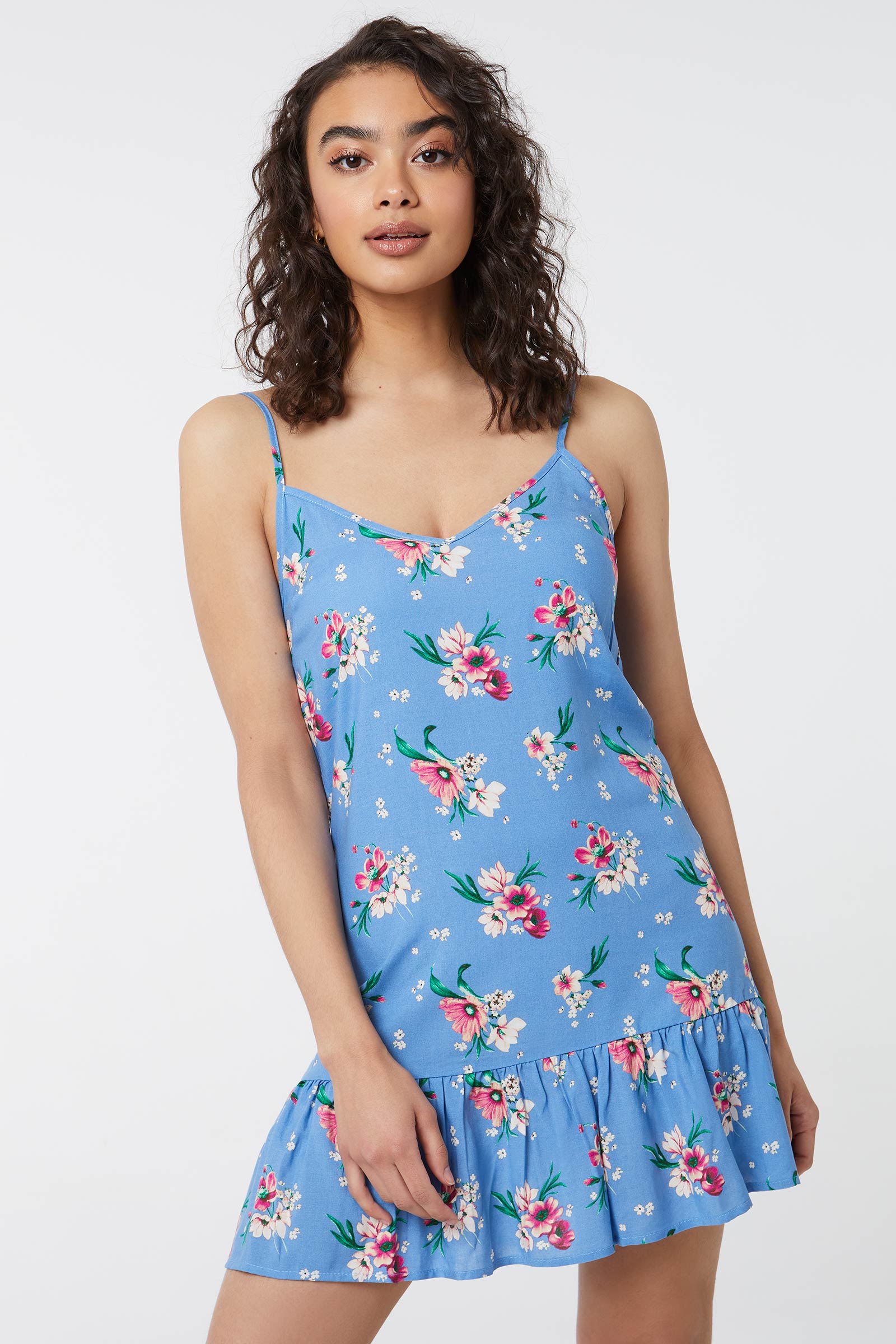 Ardene Floral V-Neck Sundress in Blue | Women's Size Small | Rayon
