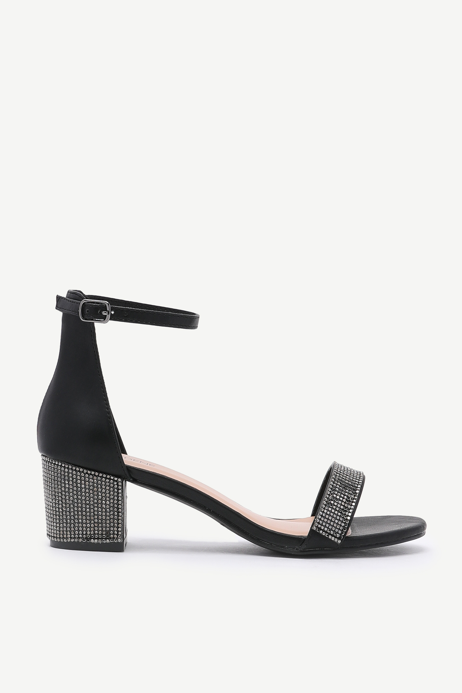 Ardene Gemstone Block Heel Sandals in Black | Women's Size 8 | Faux Leather/Rubber | Cushioned Insole