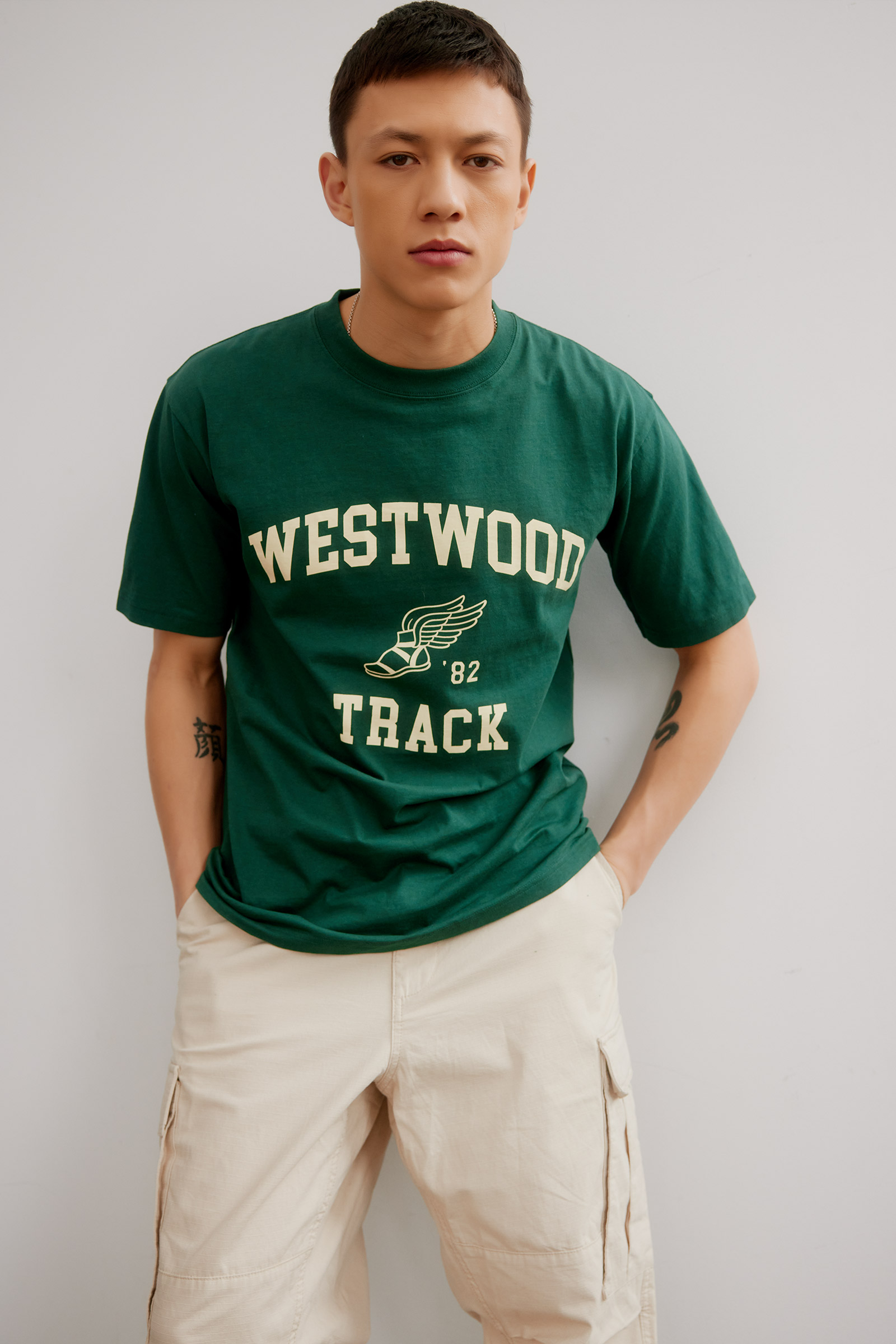 Ardene Westwood Track Oversized Tee for Men in Green | Men's Size Small | 100% Cotton