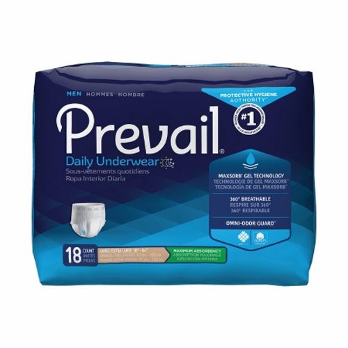 Male Adult Absorbent Underwear Prevail Men's Daily Underwear Pull On with Tear Away Seams Large / X 18 Bags by First Quality