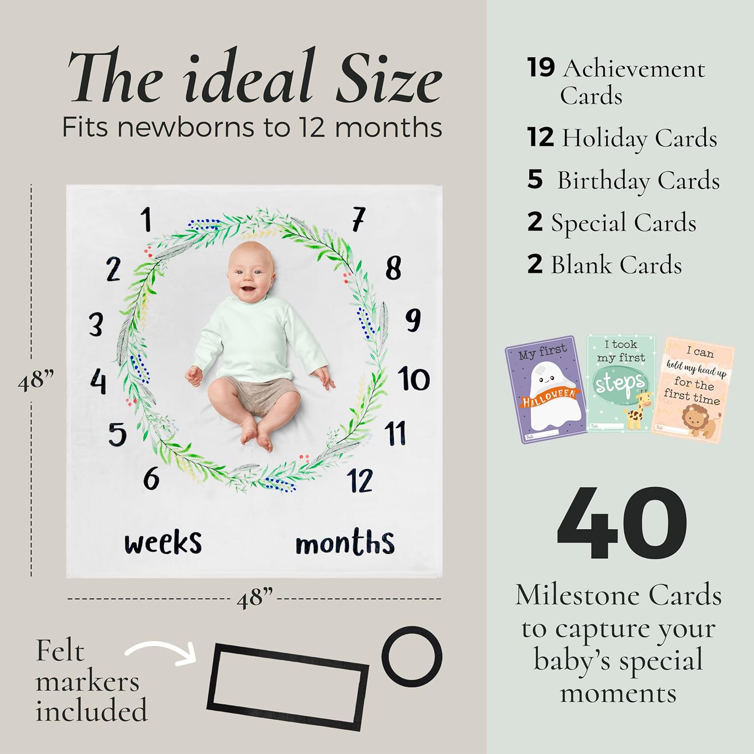 Bloom & Bear Monthly Baby Milestone Blanket and Milestone Card Set