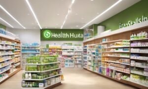 health products displayed in a drugstore setting