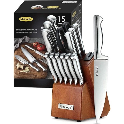 McCook Knife Sets, German Stainless Steel Kitchen Knife Block Sets with Built-in Sharpener