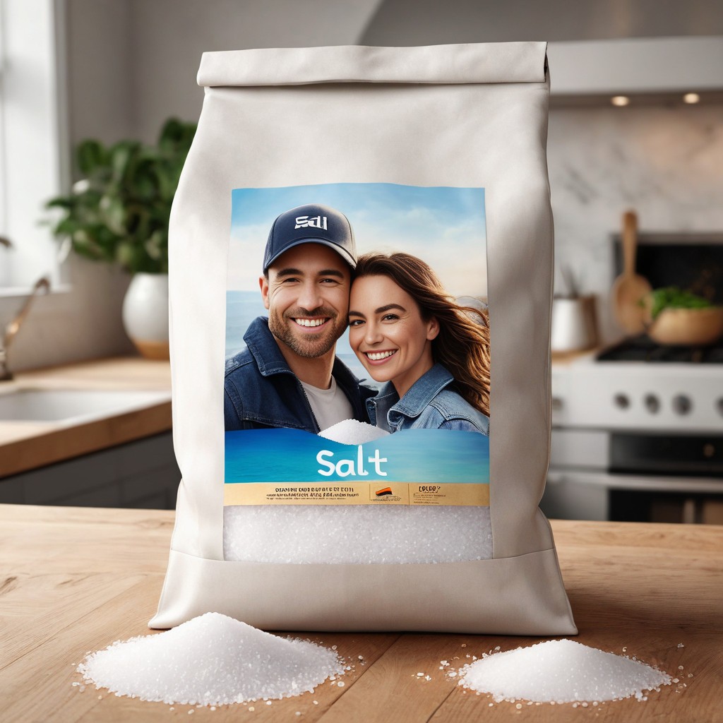 happy couple showing off bag of salt