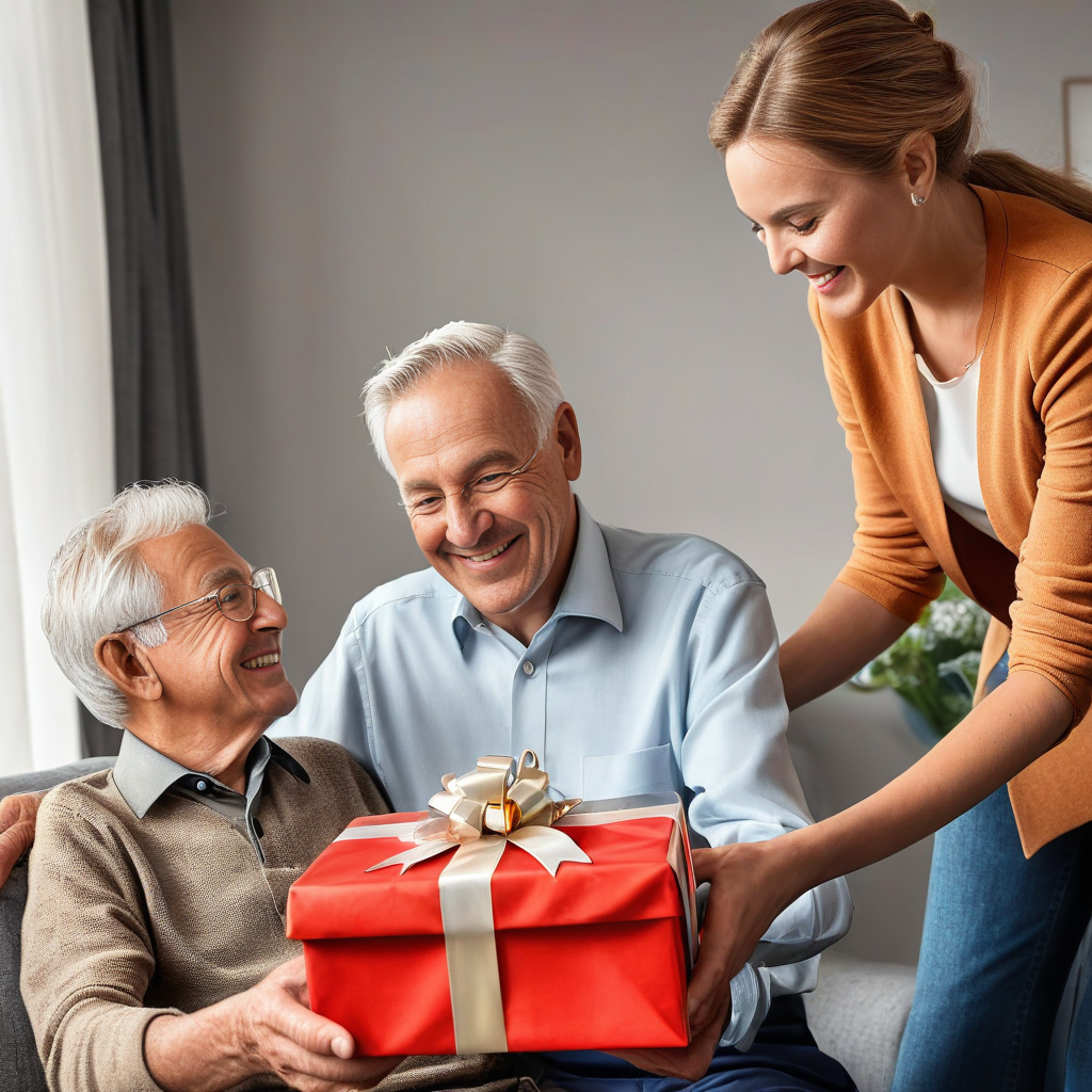 a father receiving gift from family