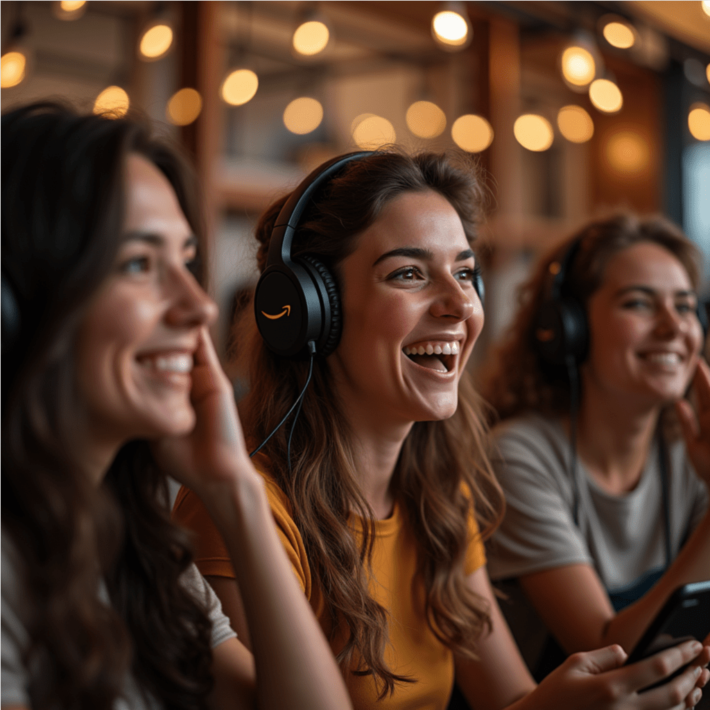 a group of women wearing headphones