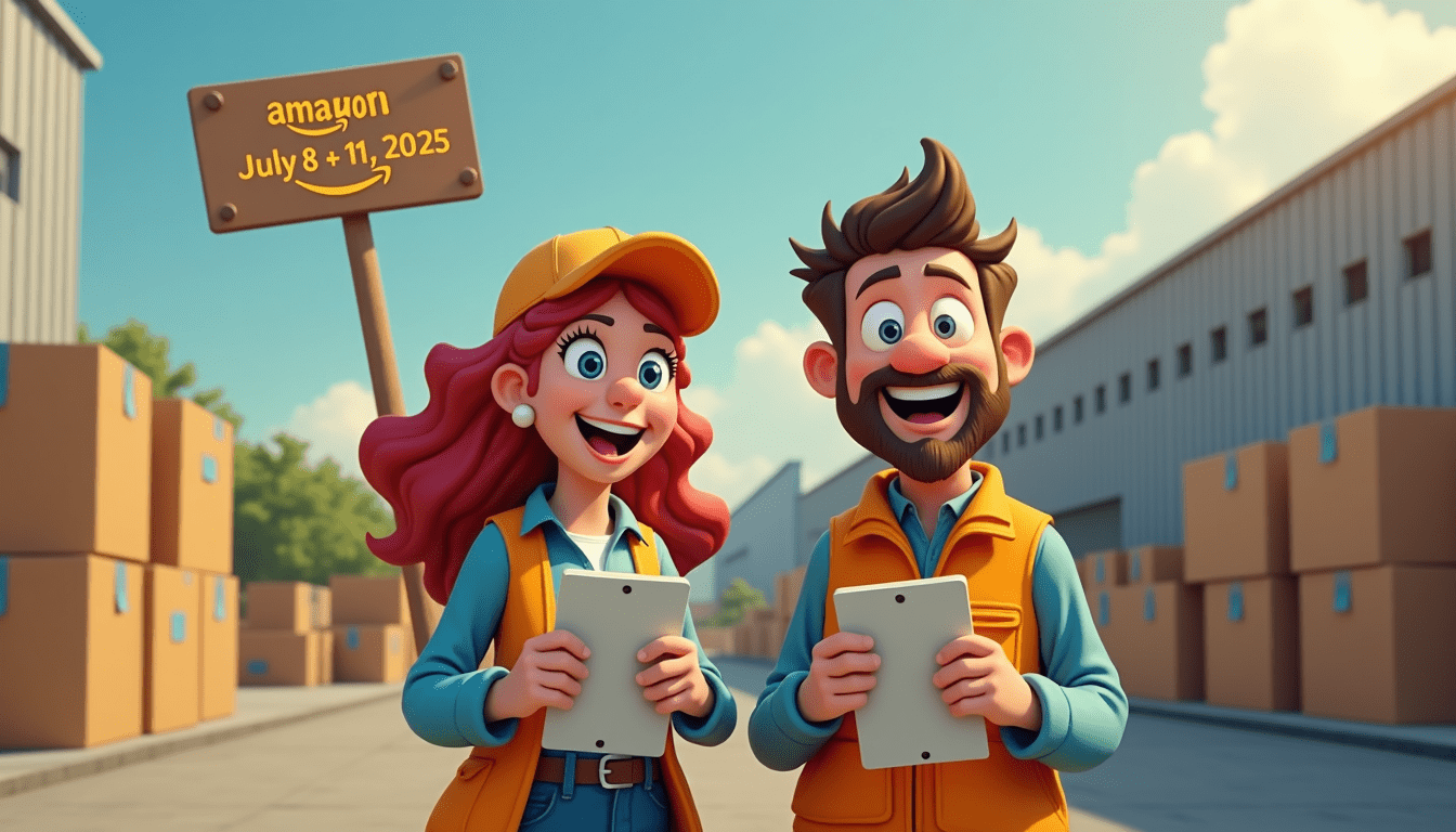 cartoon characters holding tablet and standing outside