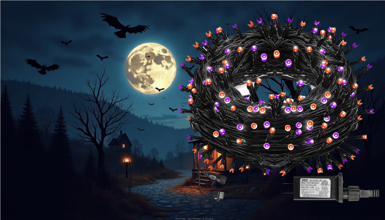 Spooky lights against a full moon