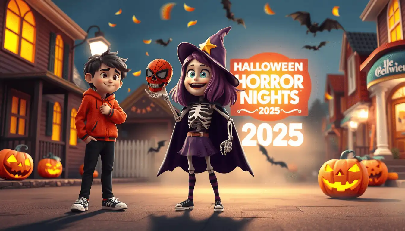 Entrance to Halloween event at dusk.