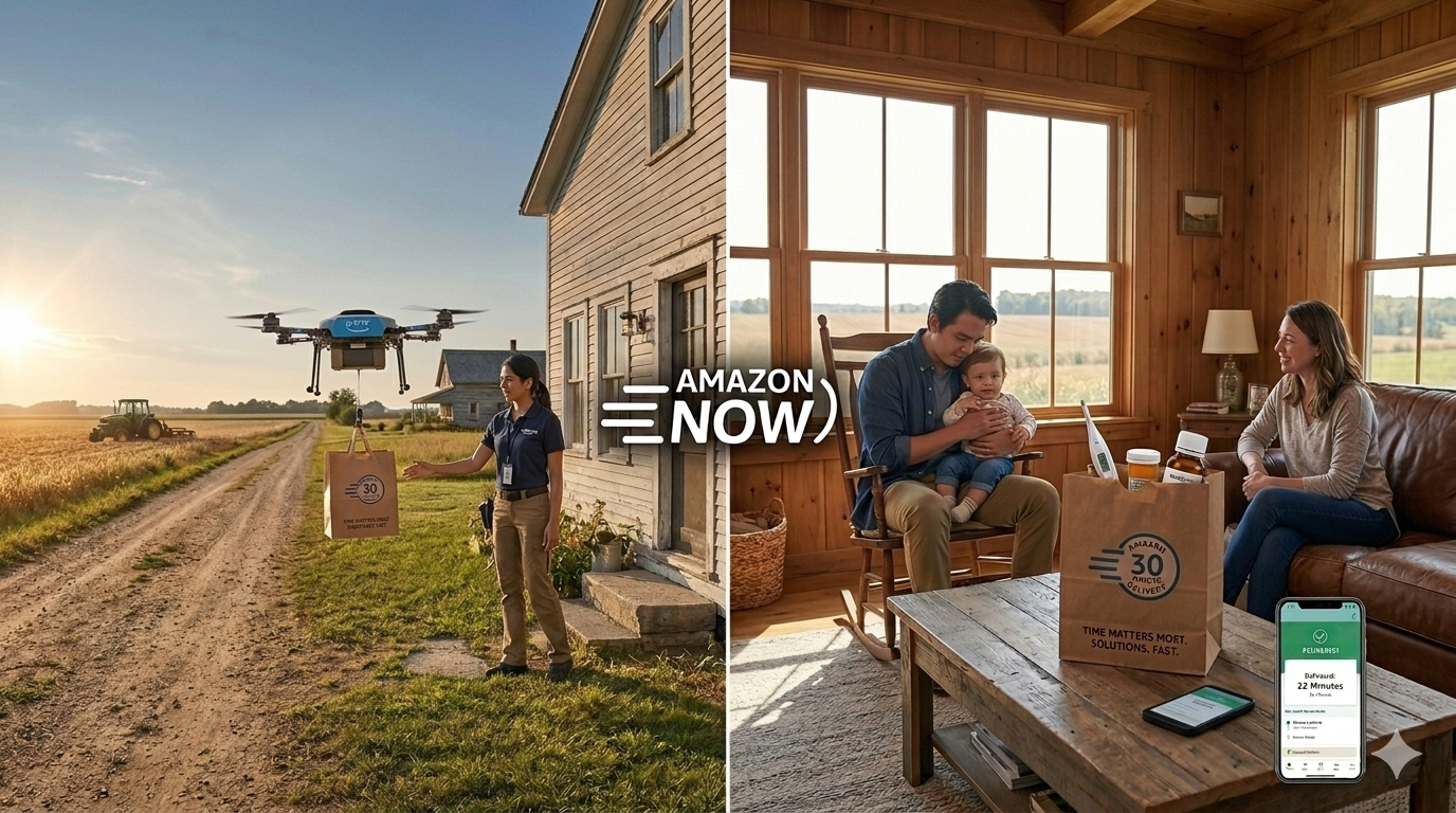 Drone delivery to happy family