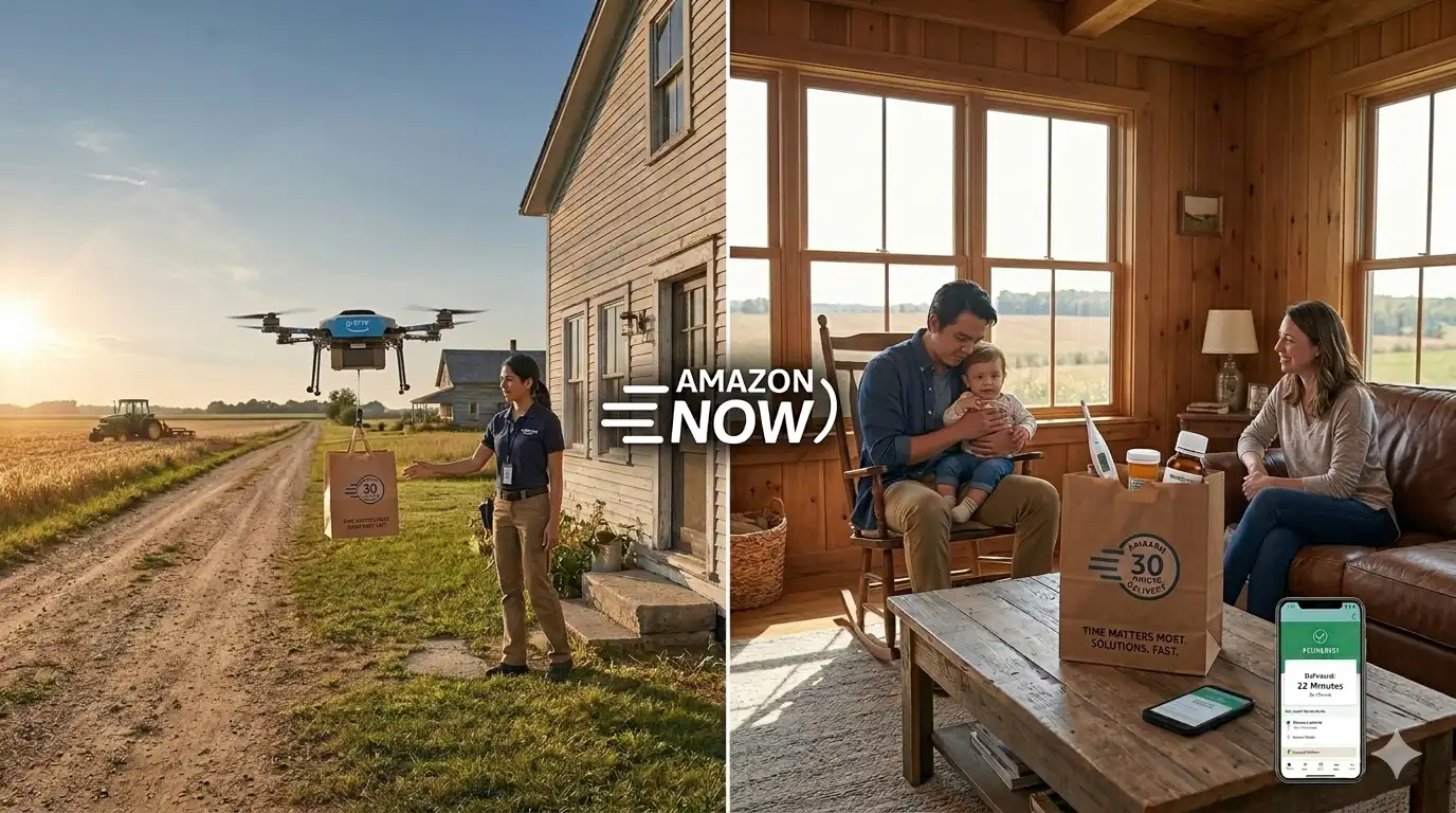 Drone delivery to happy family